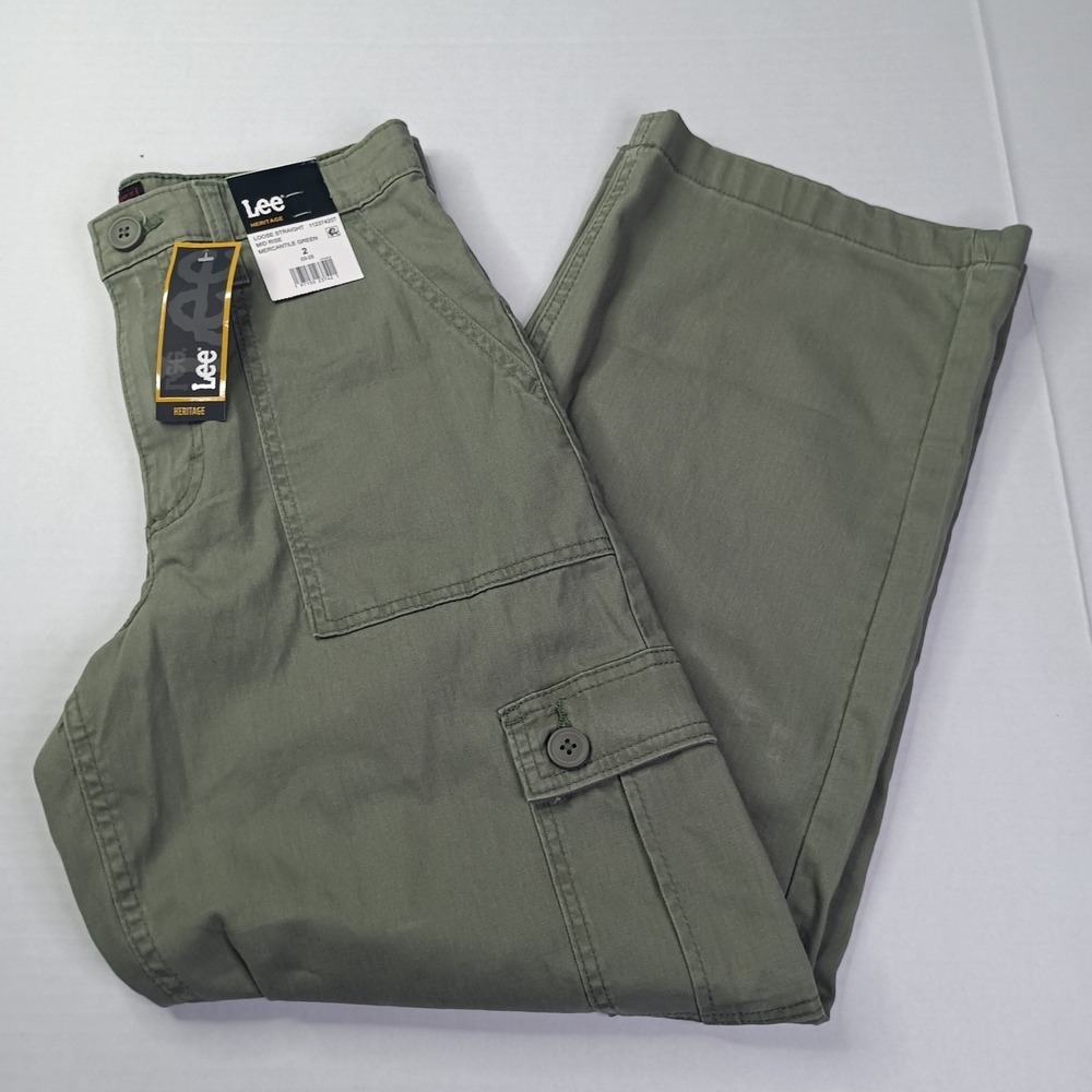 Lee Womens Heritage Loose Straight Cargo Pants Size 2 Mercantile Green Mid Rise